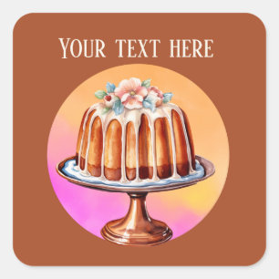 Sticker Carré Cute cake ajouter texte boulangerie pâtisseries ve