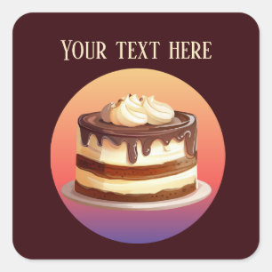 Sticker Carré Cute cake ajouter texte boulangerie pâtisseries ve