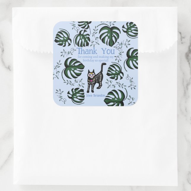 Sticker Carré Cute Calavera Chats Anniversaires de enfants Fête  (Sac)