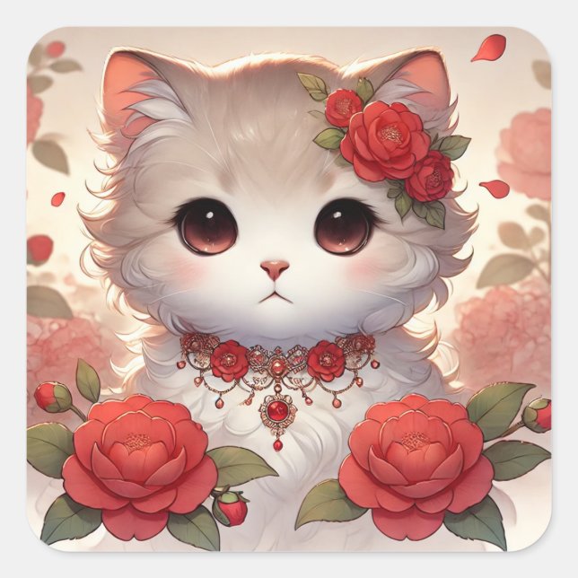 Sticker Carré Cute Camelia Princess Chat (Devant)