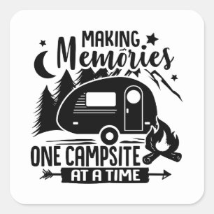 Sticker Carré Cute Camping mot art