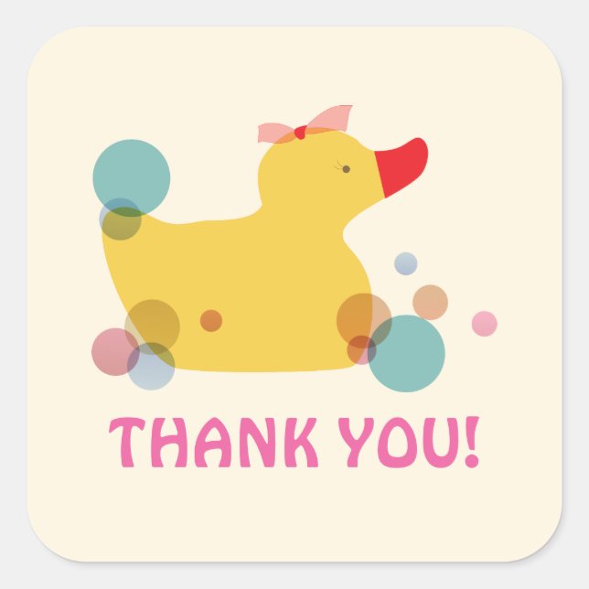Sticker Carré Cute Canard Jaune Anniversaire Merci (Devant)