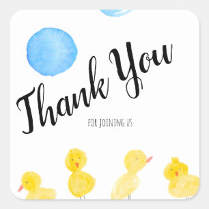 Sticker Carré Cute Canards Merci Baby shower d'aquarelle main