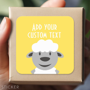 Sticker Carré Cute Cartoon Farm Sheep - jaune et gris