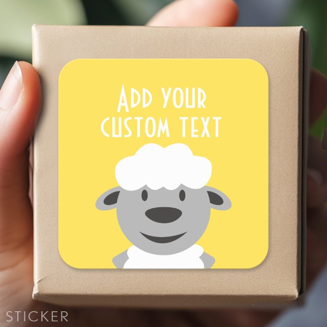 Sticker Carré Cute Cartoon Farm Sheep - jaune et gris (Custom Sticker)