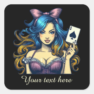 Sticker Carré Cute Casino vintage dame ajouter du texte
