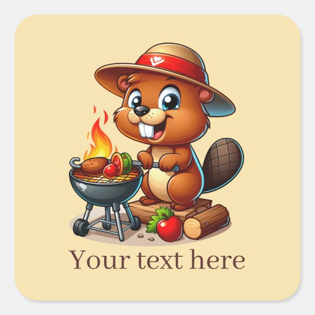 Sticker Carré Cute castor grillant ajouter du texte (Devant)