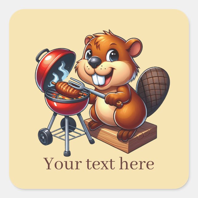Sticker Carré Cute castor grillant ajouter du texte (Devant)