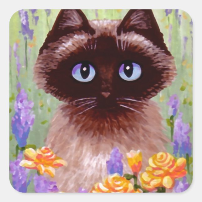 Sticker Carré Cute Cat Ragdoll Siamese Rose birman Créationarts (Devant)