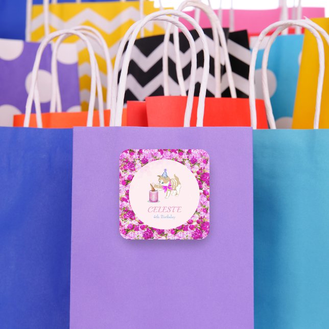 Sticker Carré Cute Cat Swiping Au Gâteau Avec Peoné et Parties s (Créateur téléchargé)