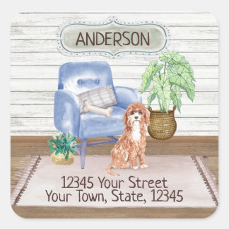 Sticker Carré Cute Cavapoo Cosy Nouvelle adresse