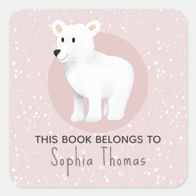 Sticker Carré Cute 'Ce Livre Appartient' Polar Bear Kids Boite (Devant)