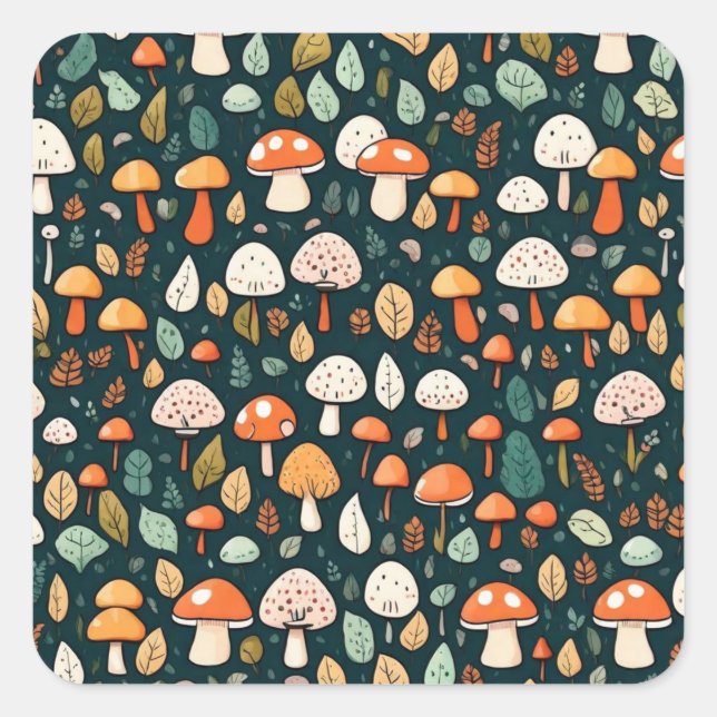 Sticker Carré Cute champignons feuille cottage design (Devant)