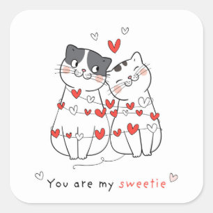 Sticker Carré Cute Chat Love Couple