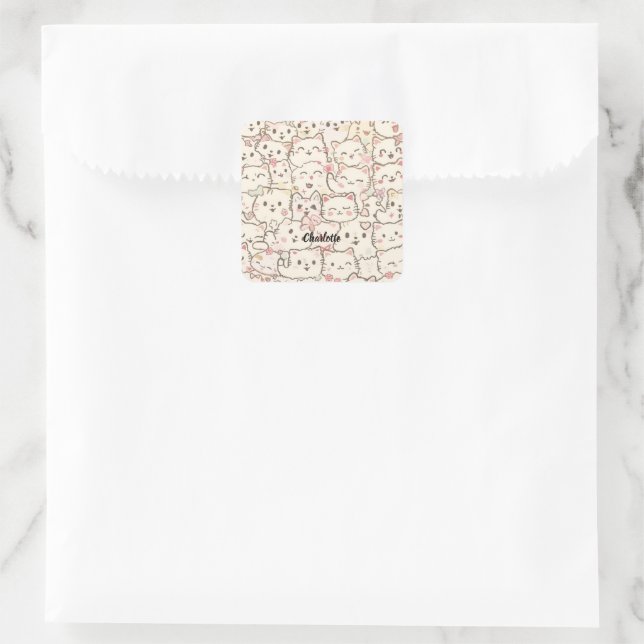 Sticker Carré Cute Chat simple chaton Motif (Sac)