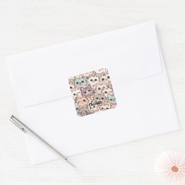 Sticker Carré Cute Chat simple chaton Motif (Enveloppe)