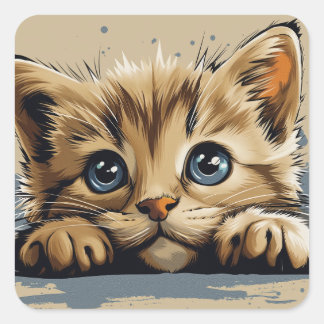 Sticker Carré Cute chaton