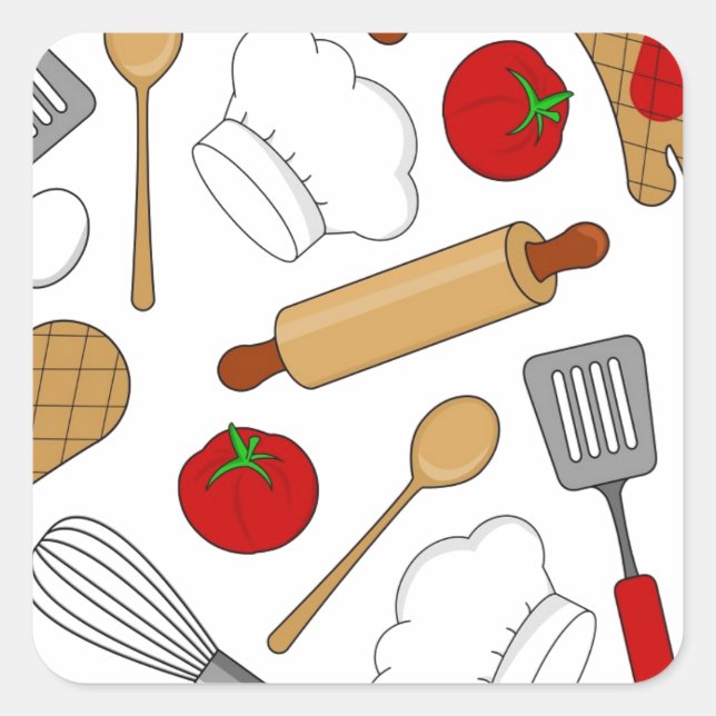 Sticker Carré Cute Chef / Cuisinier Motif d'amour (Devant)