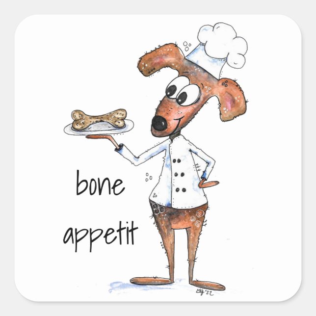 Sticker Carré Cute chef de chien Whimsical (Devant)