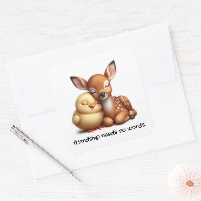 Sticker Carré Cute Chick & Deer Cuddin Meilleurs amis (Enveloppe)