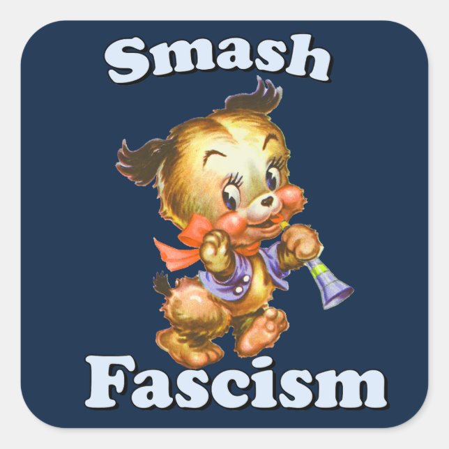 Sticker Carré Cute Chiot Rétro - Fascisme Smash (Devant)
