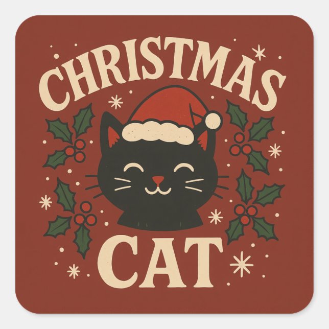 Sticker Carré Cute Christmas cat (Devant)