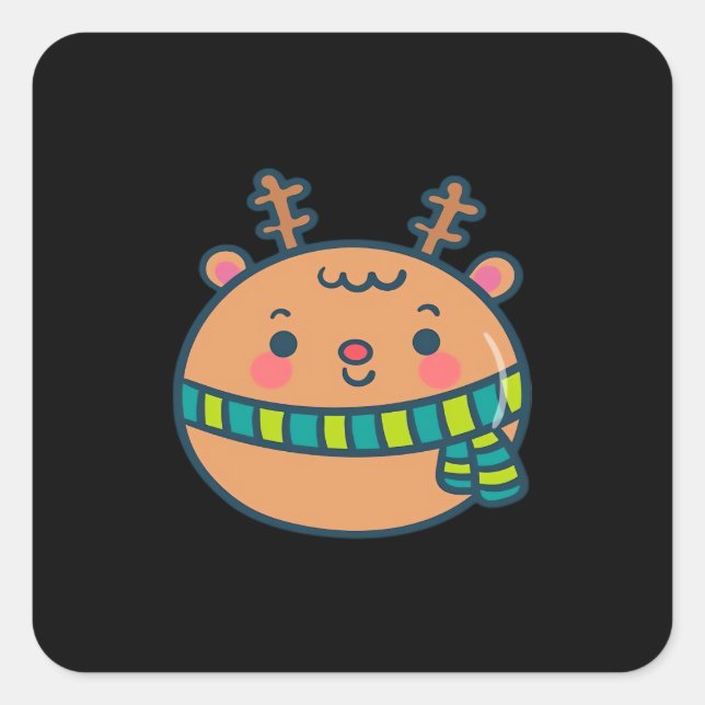 Sticker Carré Cute Christmas Deer Festive Classic Design  (Devant)