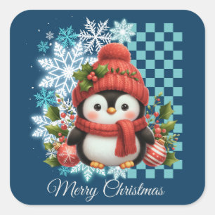 Sticker Carré Cute Christmas Penguin