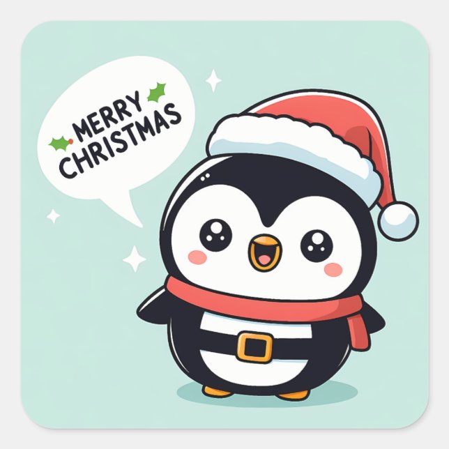 Sticker Carré Cute Christmas Penguin (Devant)