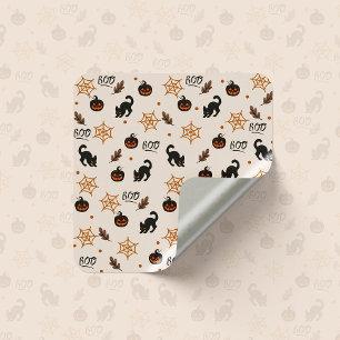 Sticker Carré Cute Citrouille Chat Noir Halloween Motif