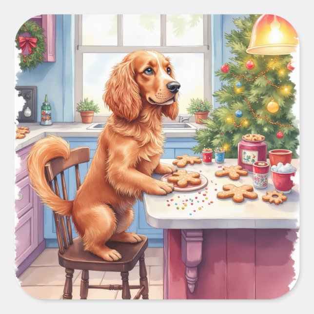 Sticker Carré Cute Cocker Spaniel Gingerbread Baking Christmas (Devant)