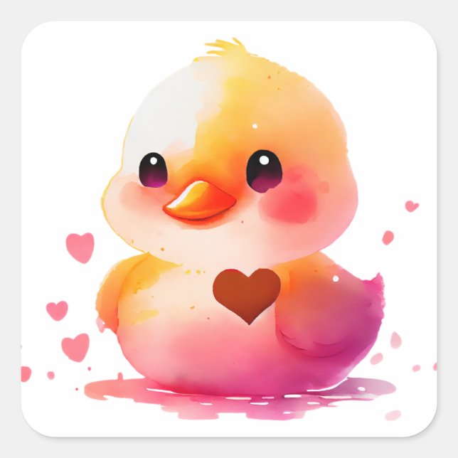 Sticker Carré Cute coeur Jaune Canard Valentine (Devant)