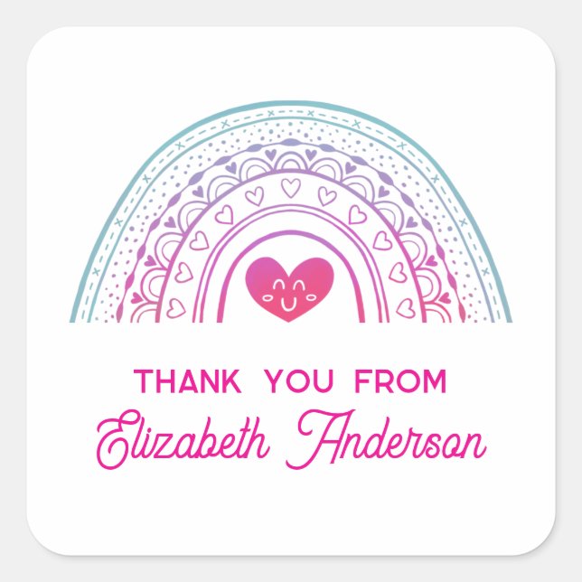 Sticker Carré Cute Colorful Boho Rainbow Thank You (Devant)