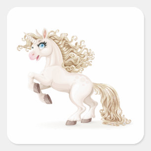Sticker Carré Cute conte de fées unicorne avec crinière dorée