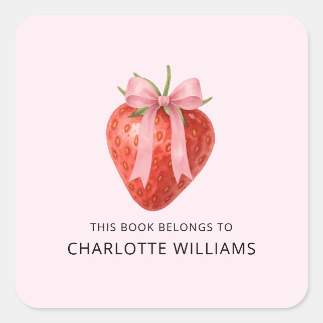 Sticker Carré Cute Coquette Bow Strawberry Retour à l'école Enfa (Devant)