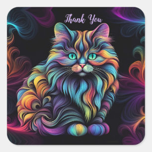 Sticker Carré Cute couleur Kitty Chat Art Merci