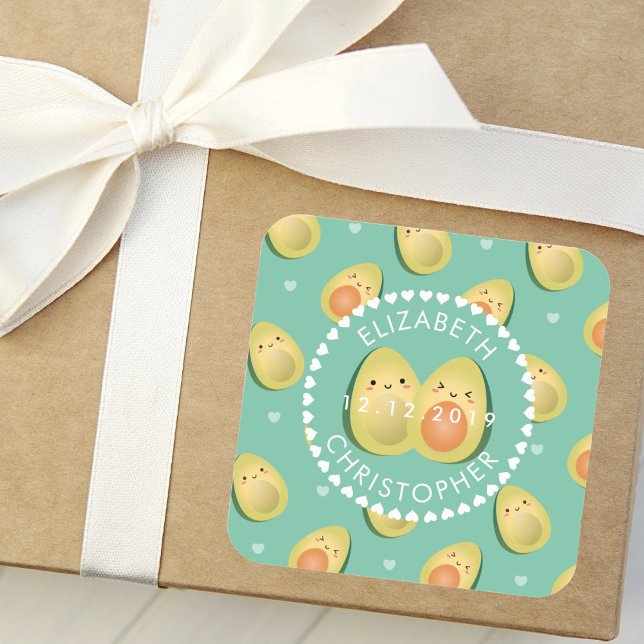 Sticker Carré Cute Couple Avocuddle Amusant Avocados Mariage Fav (Créateur téléchargé)