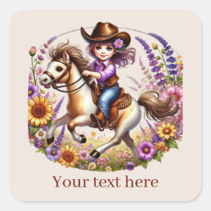 Sticker Carré Cute Cowgirl ajouter du texte