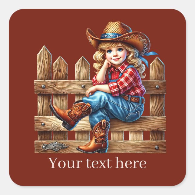 Sticker Carré Cute Cowgirl ajouter du texte (Devant)