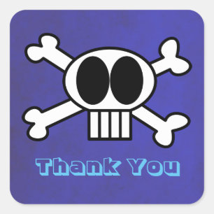 Sticker Carré Cute crâne et Merci croisé