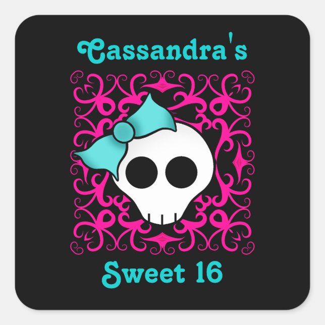 Sticker Carré Cute crâne gothique doux 16 (Devant)