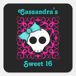 Sticker Carré Cute crâne gothique doux 16
