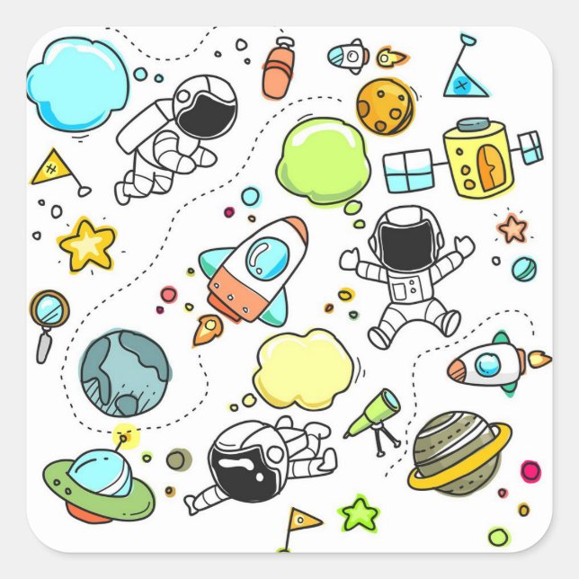 Sticker Carré Cute croquis Astronomie spatiale Astronome Motif (Devant)