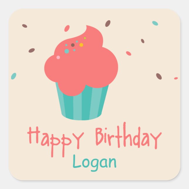 Sticker Carré Cute Cupcake Anniversaire Voeux (Devant)
