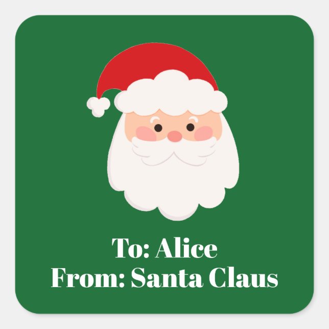 Sticker Carré Cute Custom From Santa Claus Green Christmas Gift  (Devant)