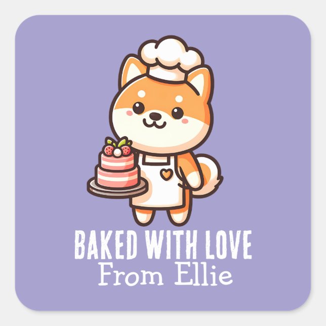Sticker Carré Cute Cute Shiba Inu Baker Fabriqué avec amour (Devant)