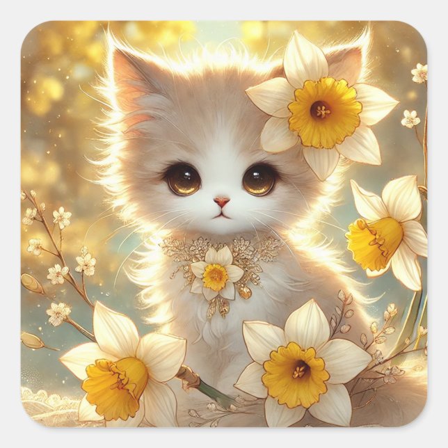 Sticker Carré Cute Daffodil Princess Cat (Devant)