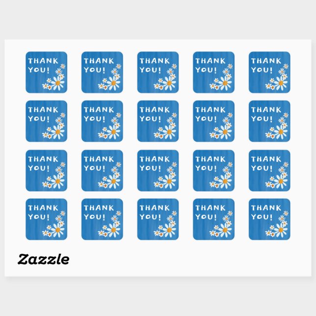 Sticker Carré Cute Daisies Gouache MERCI de Baby shower personna (Feuille)