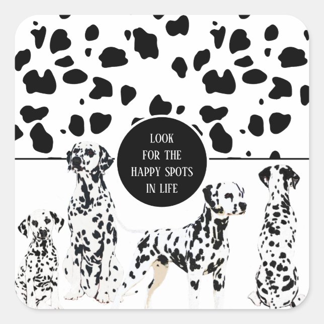 Sticker Carré Cute Dalmatiens Noir & Blanc Zones Joyeuses (Devant)