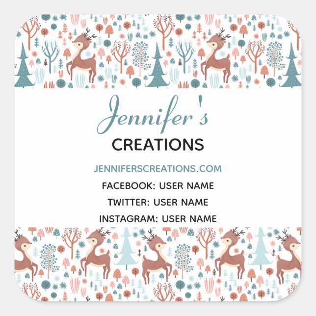 Sticker Carré Cute Deer in Whimsical Forest Motif Business (Devant)